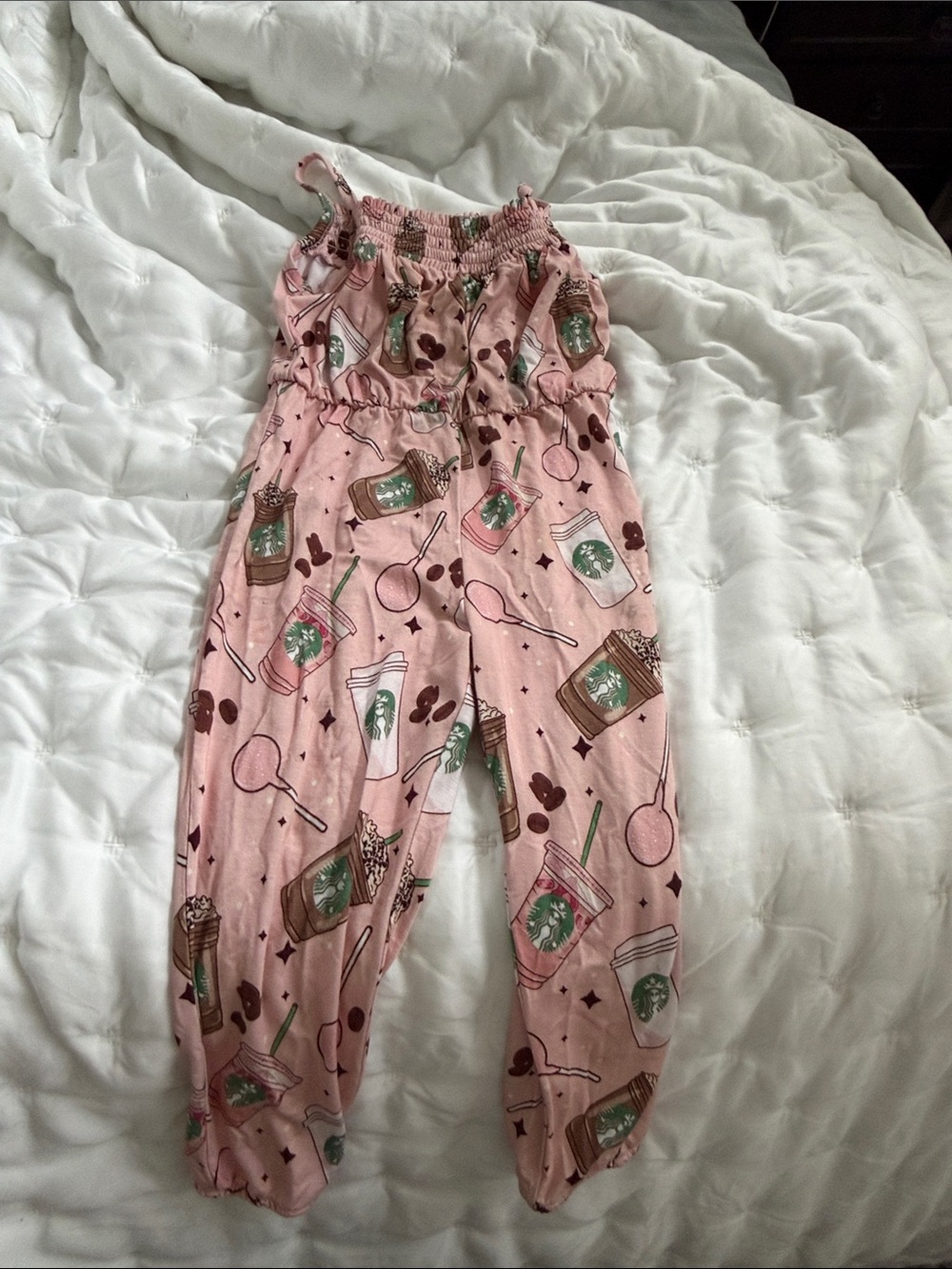 Girls' Pink drink Coffee Print One-Piece Romper little snuggles